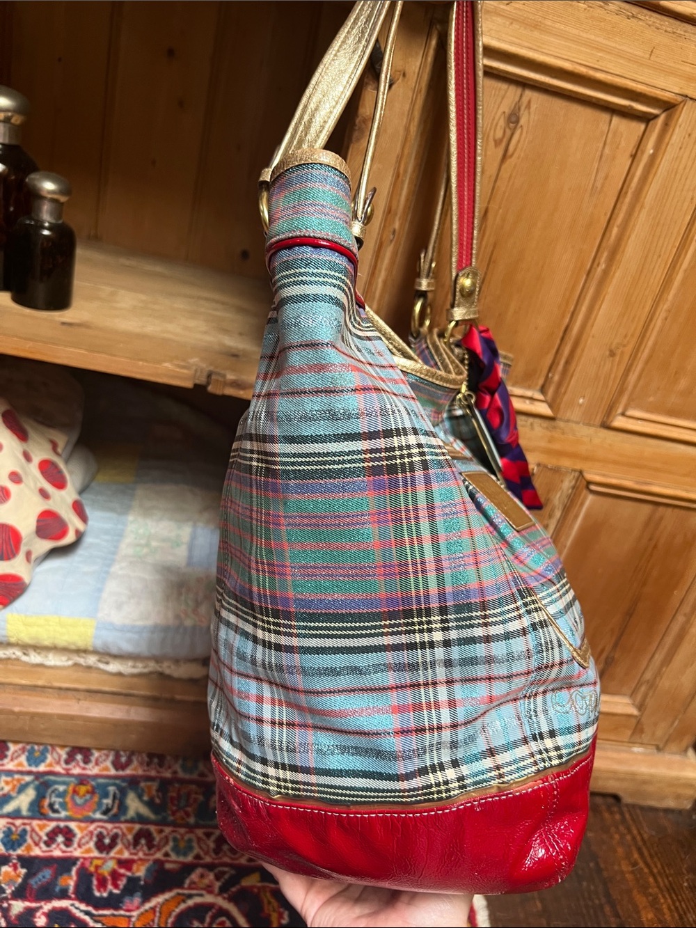 Coach 15887 Poppy Tartan Bella Bucket Tote - Picture 4 of 13